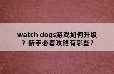 watch dogs游戏如何升级？新手必看攻略有哪些？